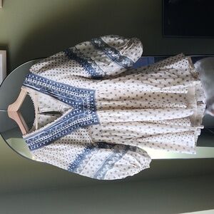 Free people sweet southwest embroidered mini dress cream/blue